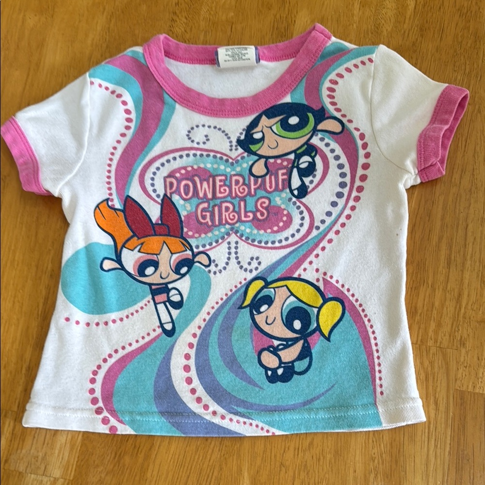 ✋Cartoon Network Powerpuff Girls Tee White Pink Teal Vintage See Measurements